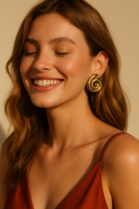 Golden Swirl Statement Studs Earrings