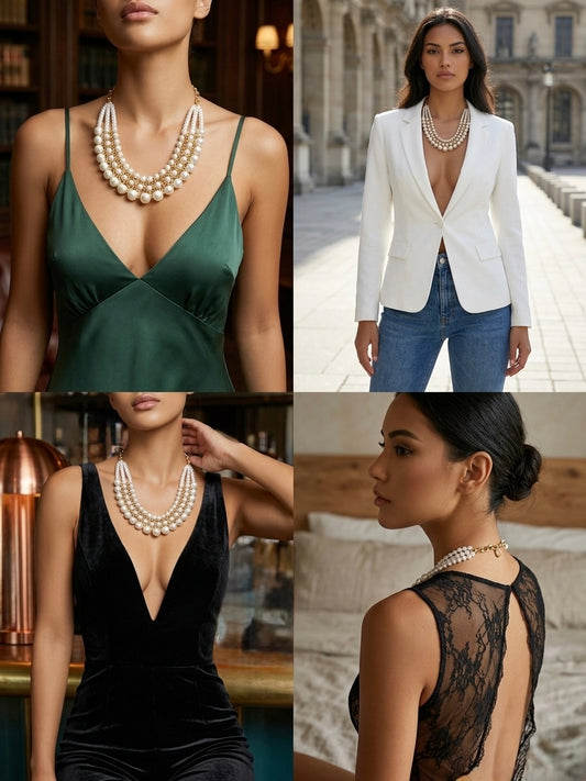 Pearlescent Lattice Bib Necklace