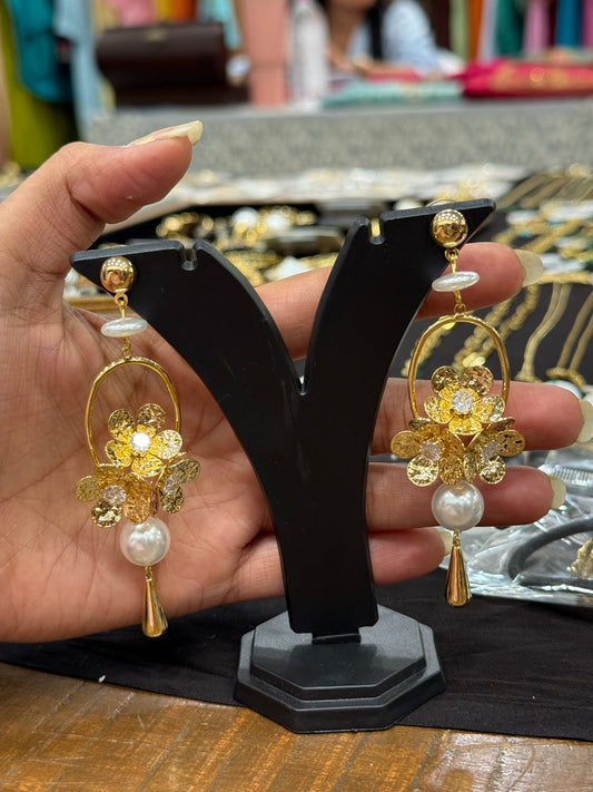 Gold Floral Drop Earrings