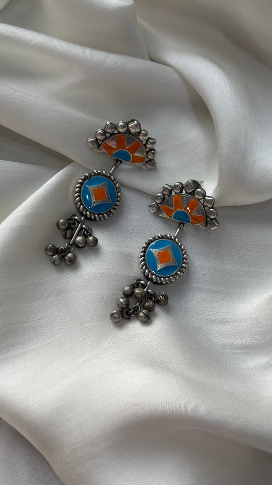 Surya Enamel Silver Earrings