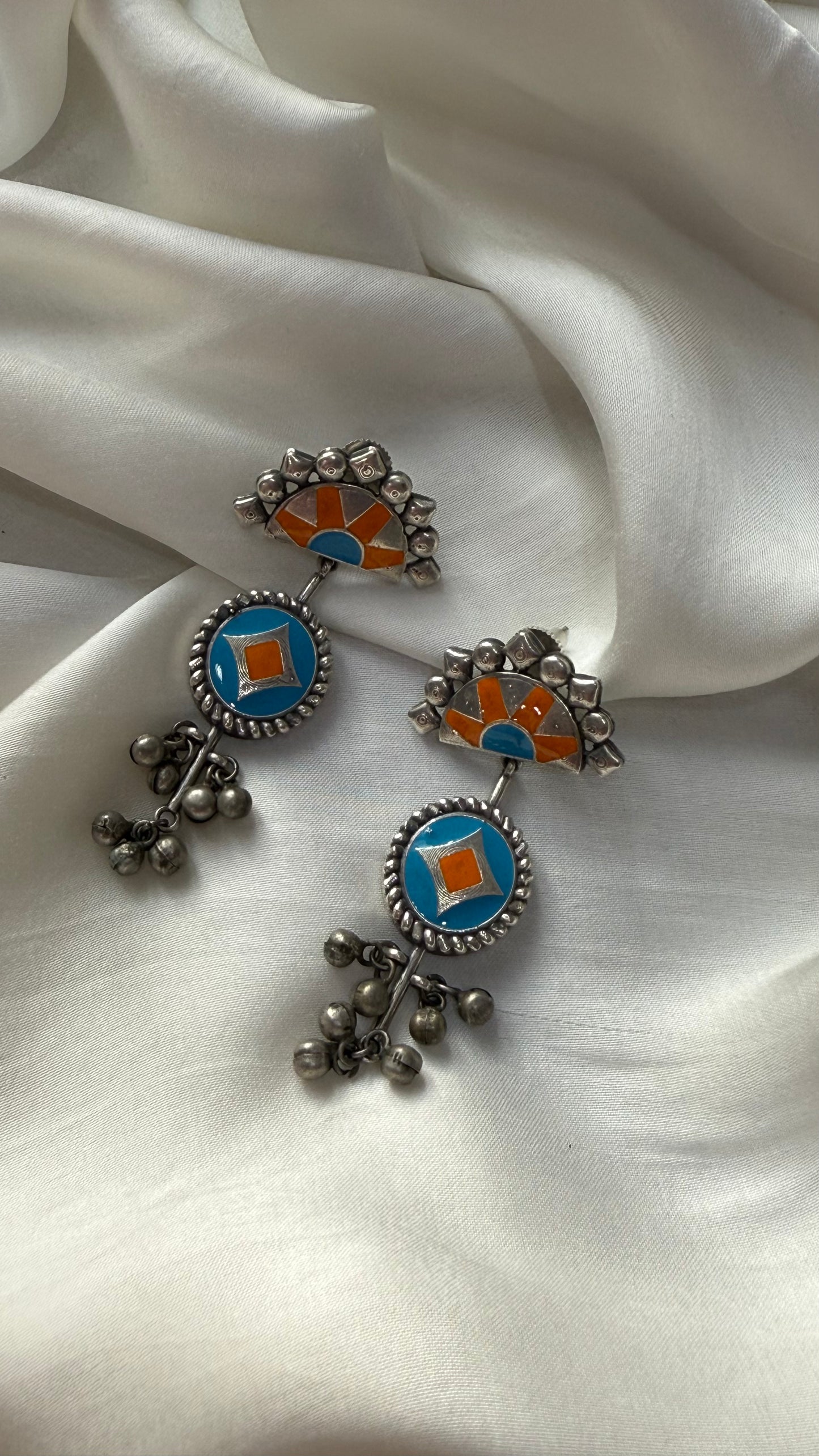 Surya Enamel Silver Earrings