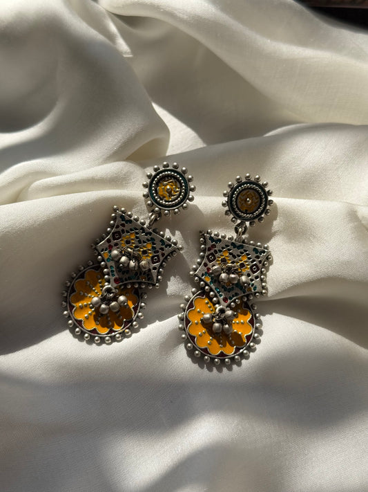 Yellow Bloom Meenakari Earrings