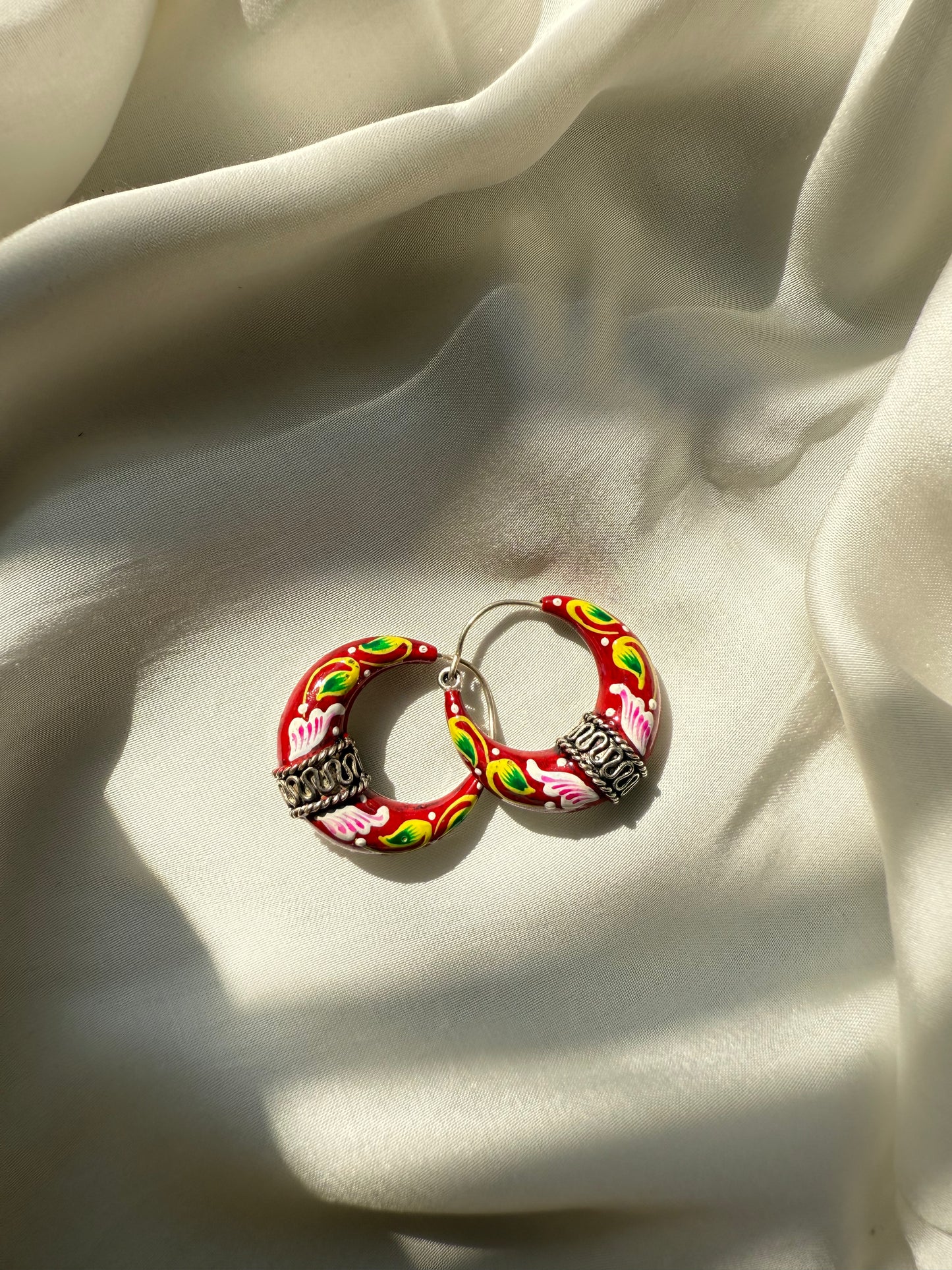 Hand-Painted Red Crescent Earrings