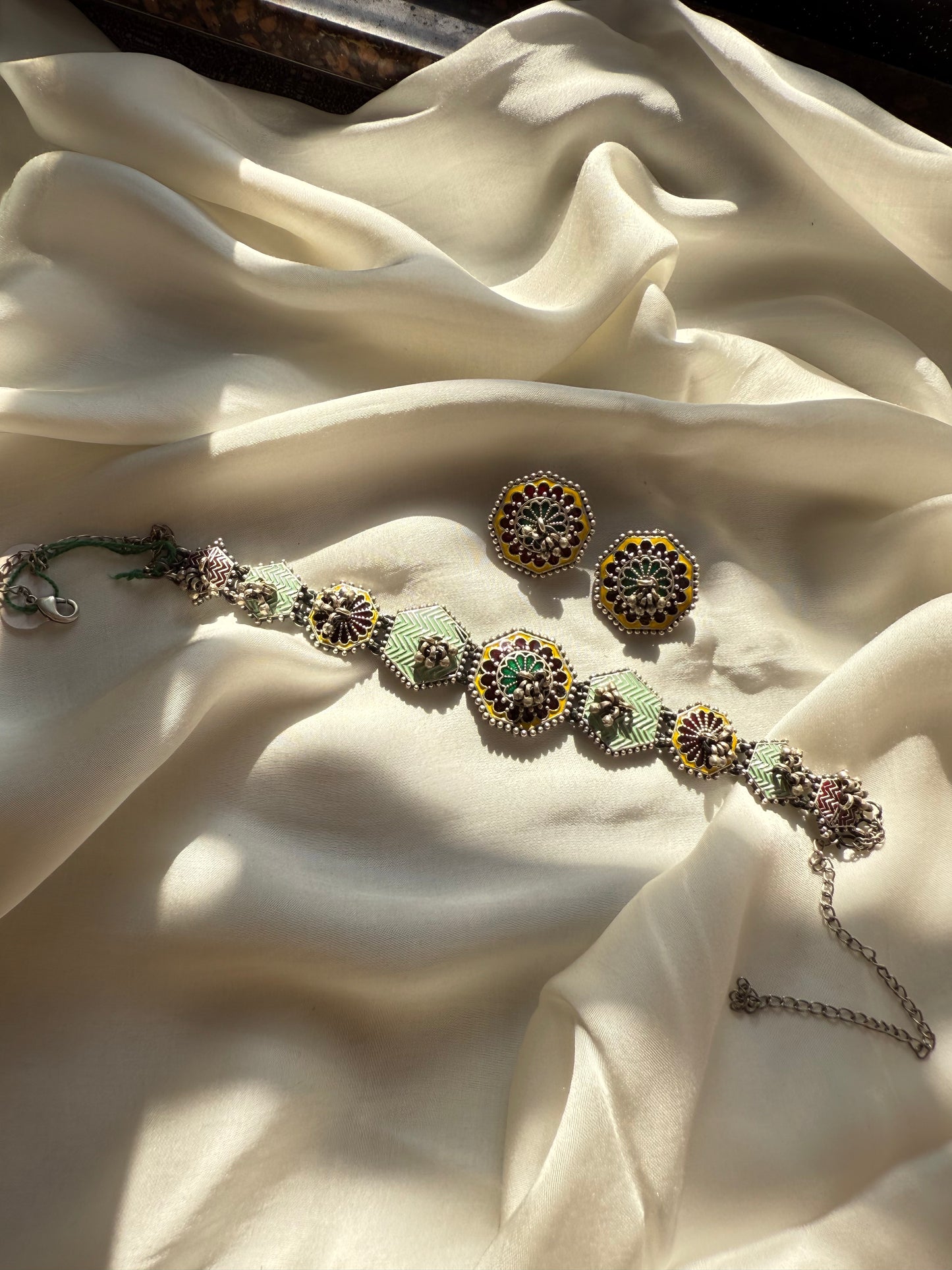 Mint Geometric Enamel Choker Set
