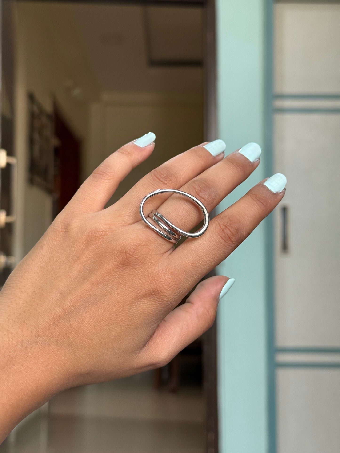 Silver Abstract Oval Wrap Ring