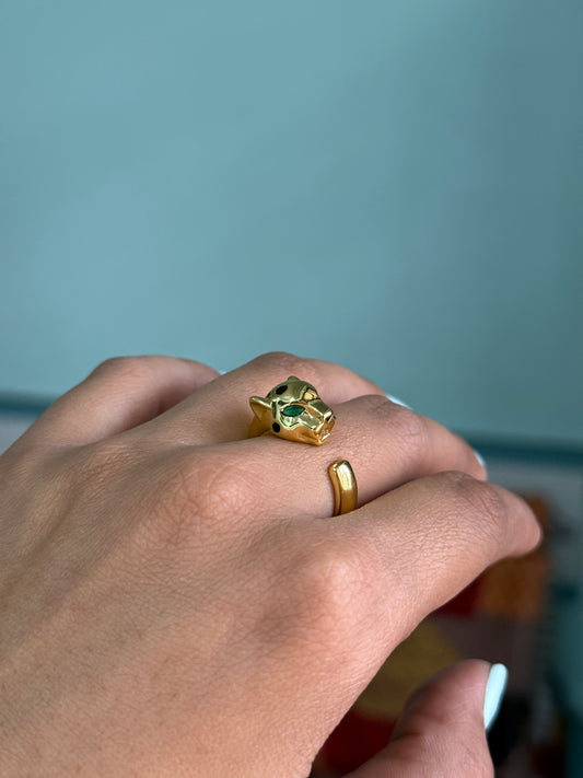 Gold Panther Head Ring