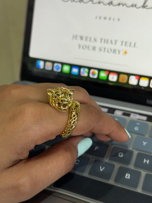 Gold Filigree Panther Ring