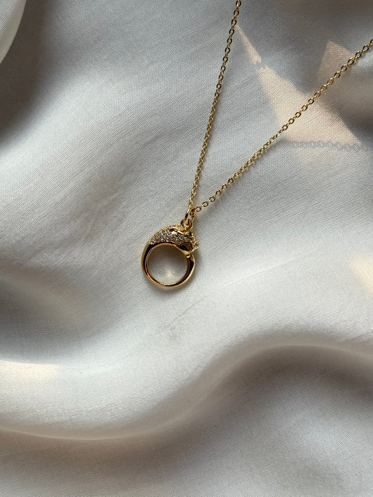 Gold Panther Head Pendant Necklace