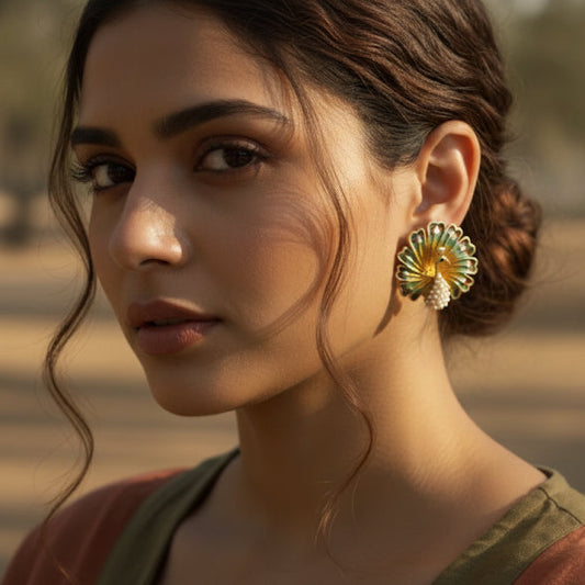 Hand-Painted Enamel Peacock Studs