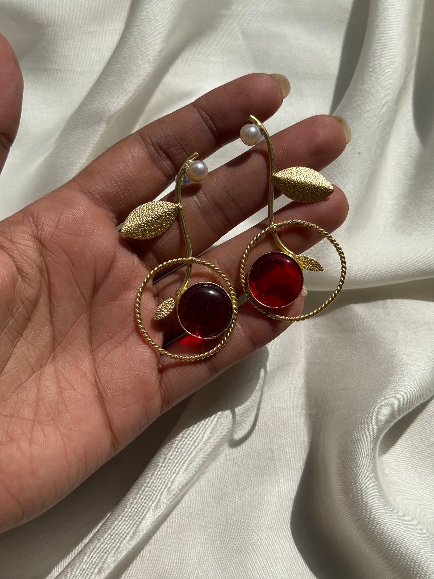 Golden Cherry Dangle Earrings