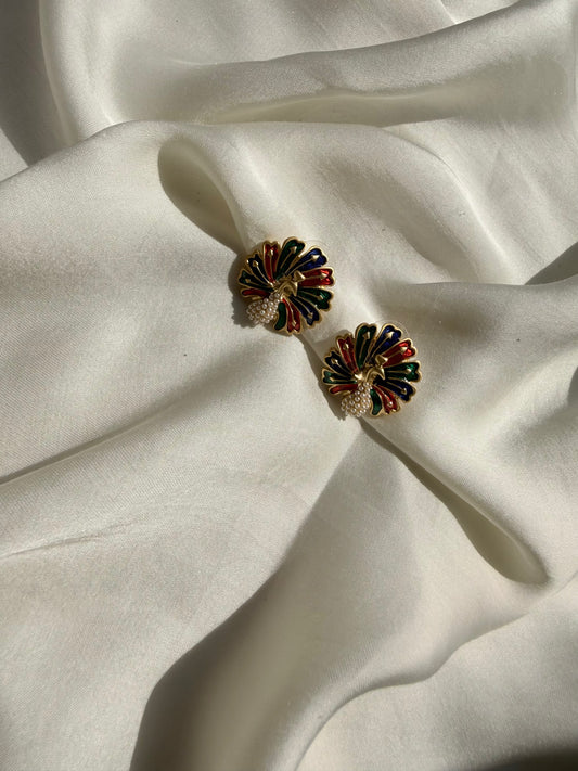 Vibrant Enamel Peacock Studs