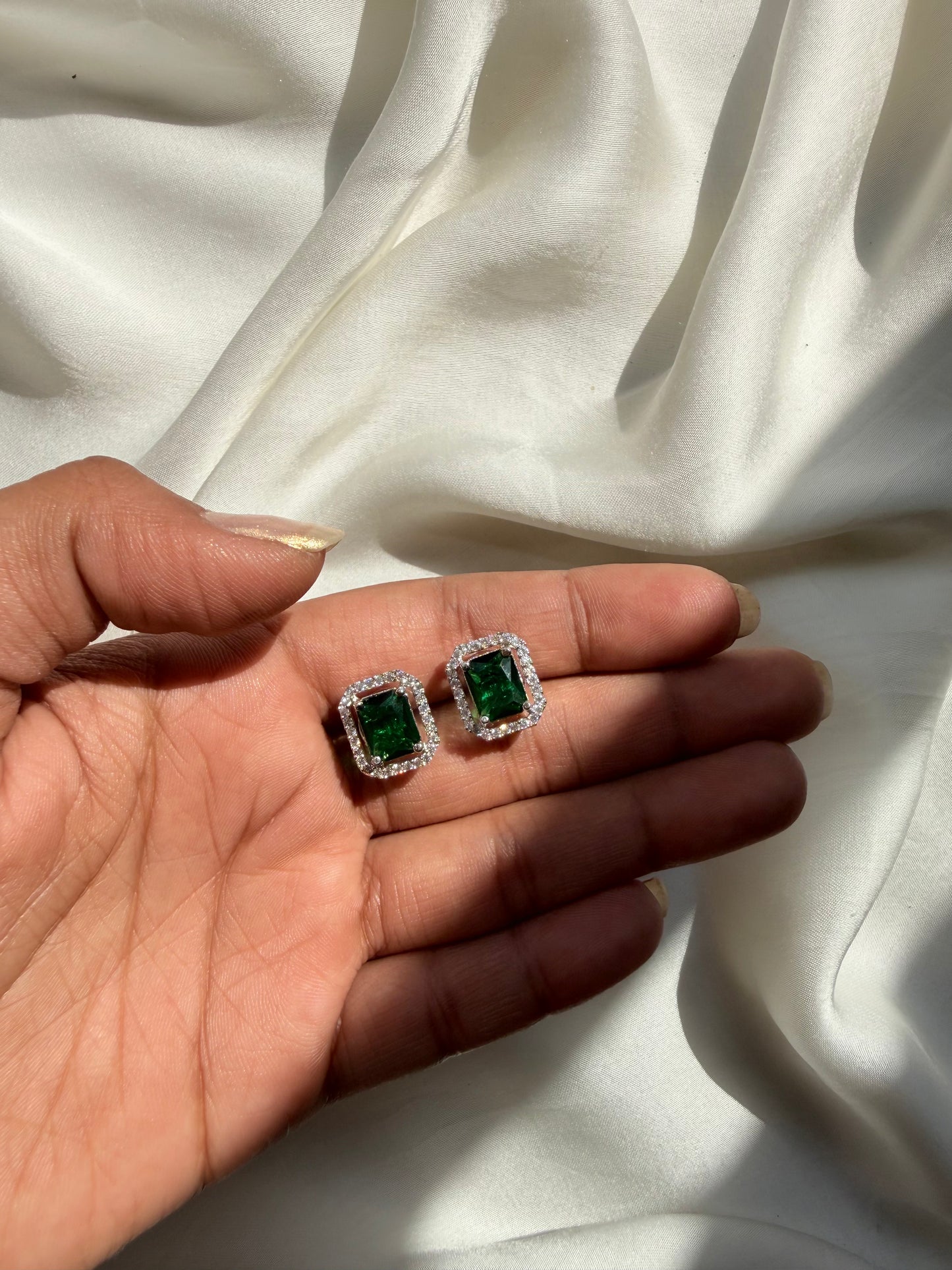 Classic Emerald Halo Studs