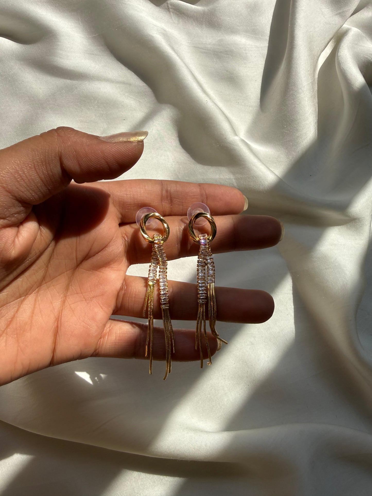 Crystal & Chain Tassel Drops Earrings
