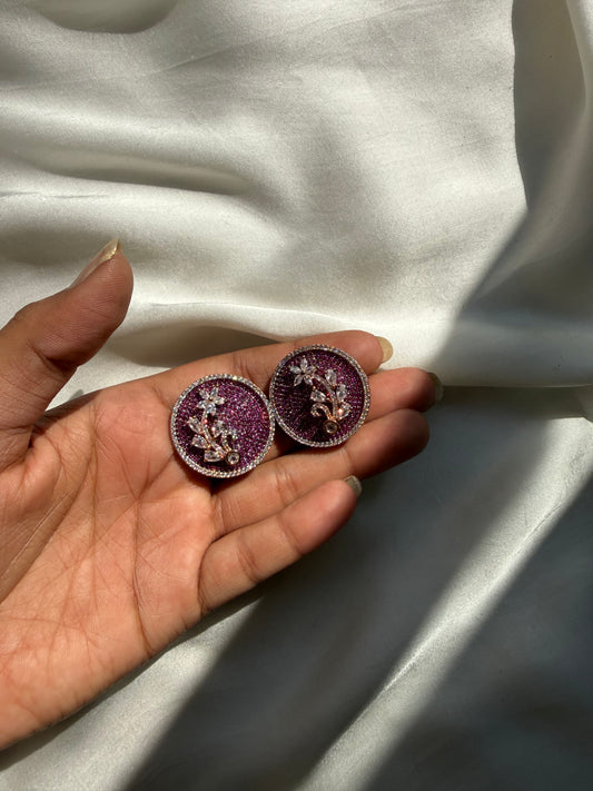 Ruby Pavé Floral Disc Studs