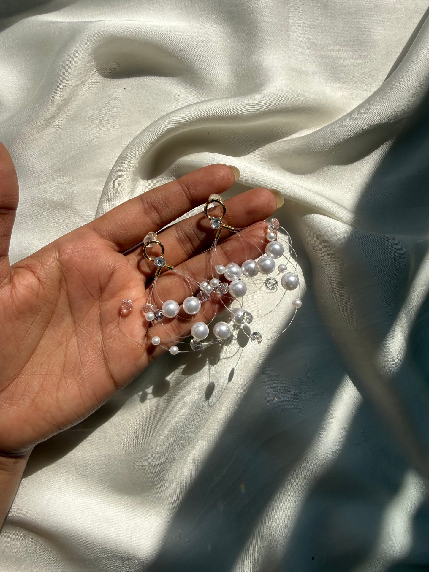 Floating Pearl & Crystal Drop Earrings