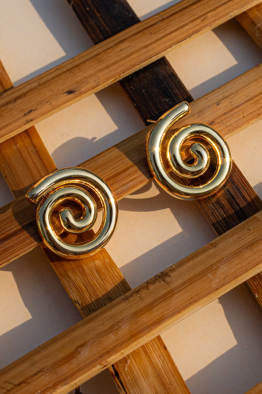 Golden Swirl Statement Studs Earrings
