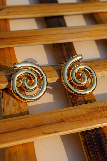 Golden Swirl Statement Studs Earrings