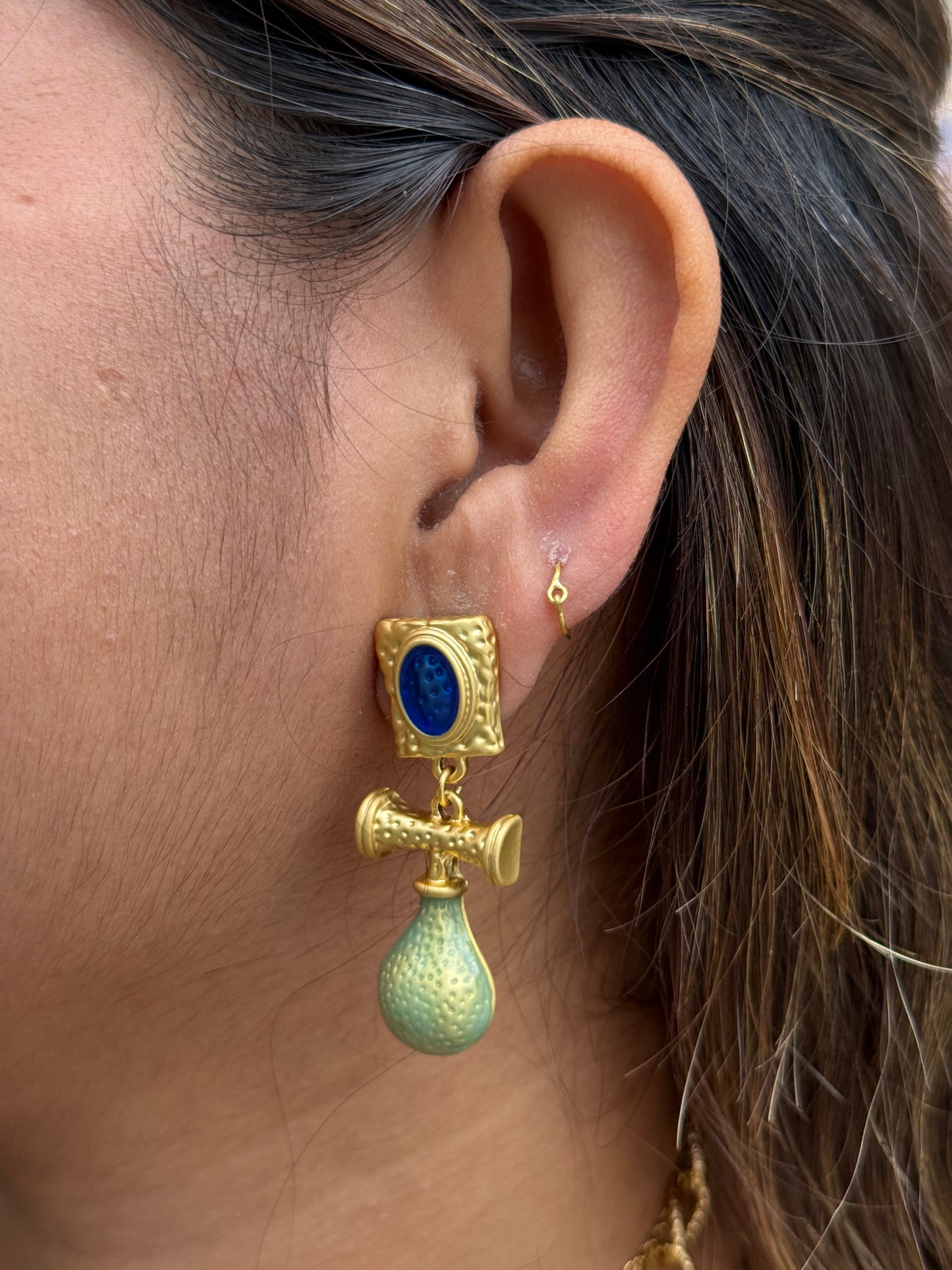Gold Geometric Window Drops Earrings
