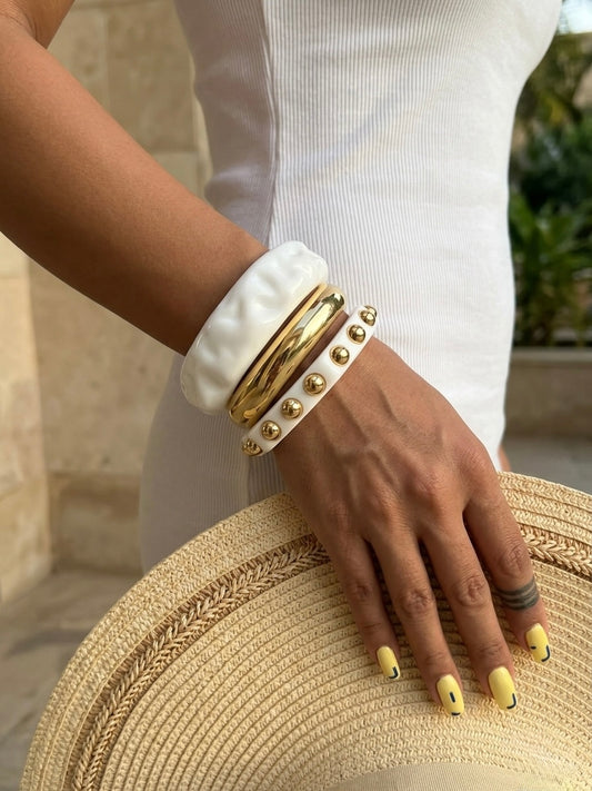 Ivory & Gold Trio Bangle Stack