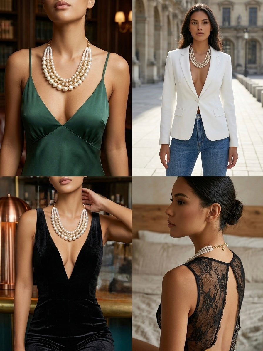 Pearlescent Lattice Bib Necklace