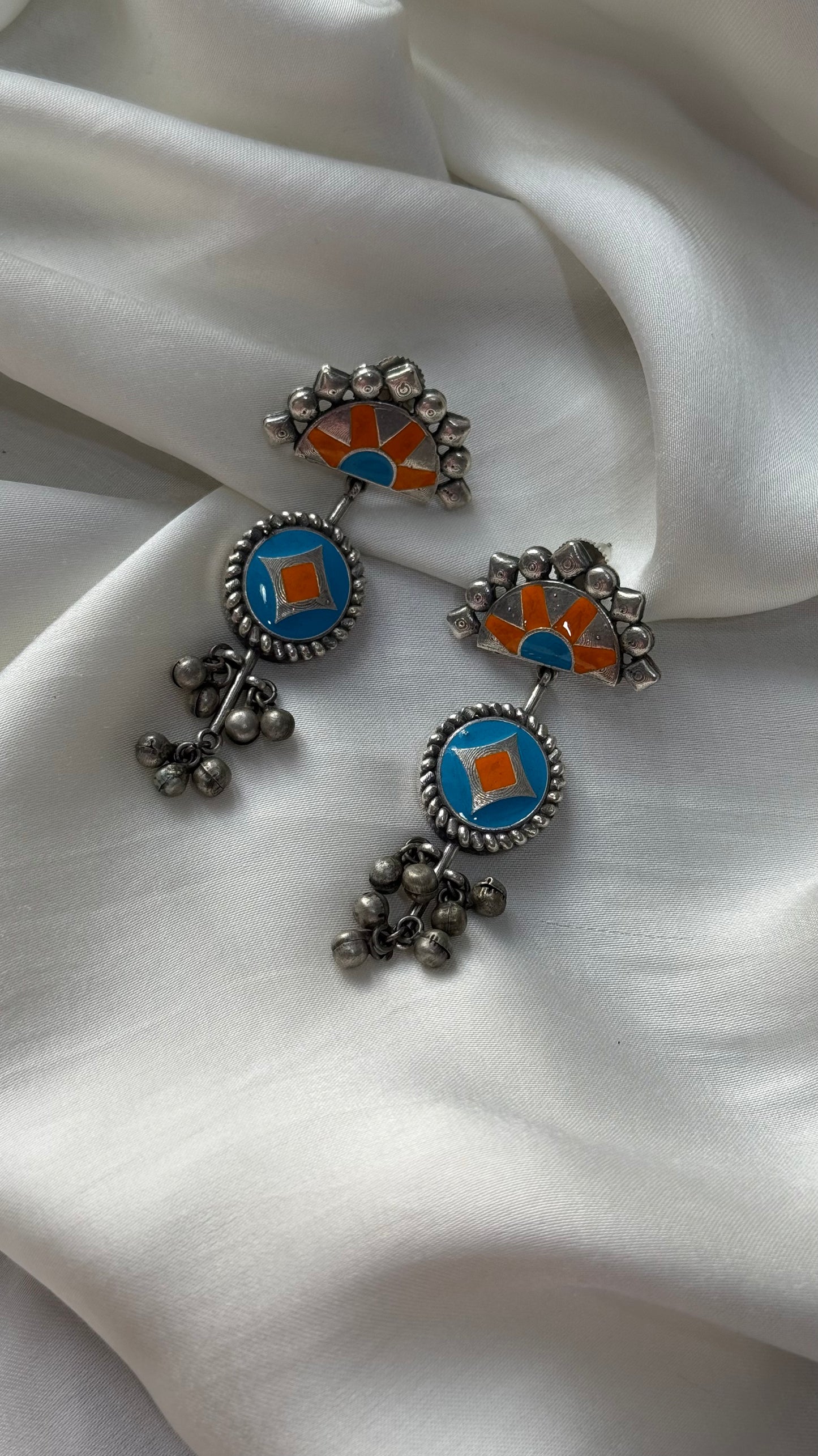 Surya Enamel Silver Earrings