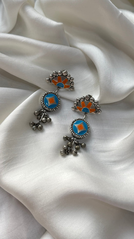 Surya Enamel Silver Earrings