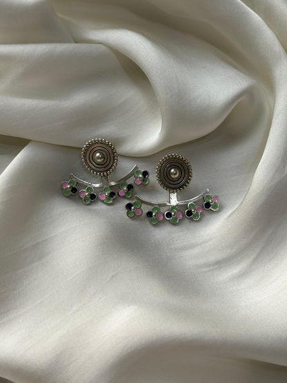 Phoolra Enamel Silver Studs Earrings