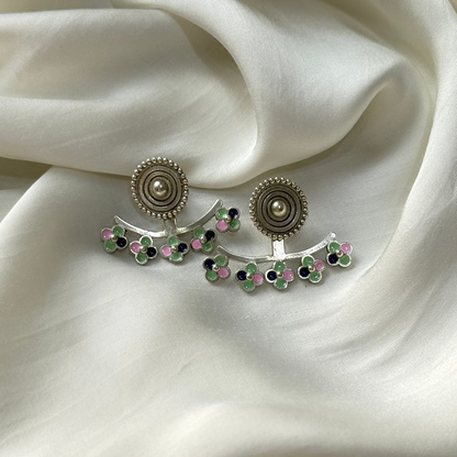 Phoolra Enamel Silver Studs Earrings