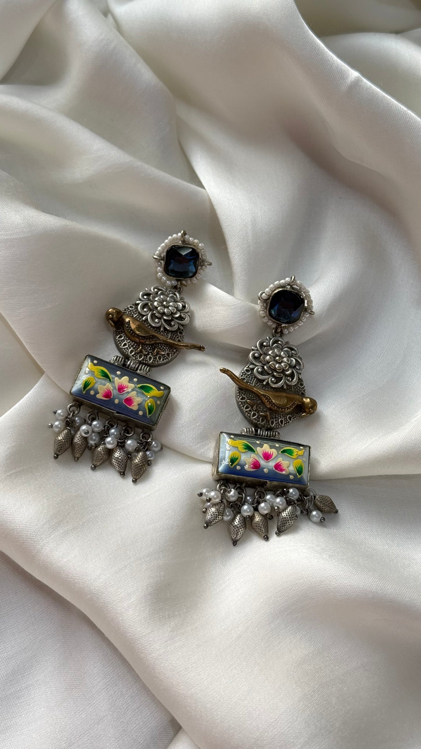 Gulzar Handpainted Silver Earrings