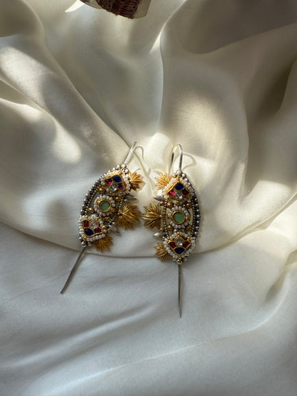 Heritage Kundan Leaf Dangle Earrings