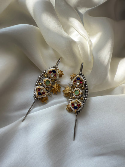 Heritage Kundan Leaf Dangle Earrings