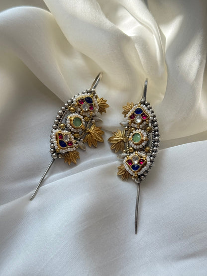 Heritage Kundan Leaf Dangle Earrings
