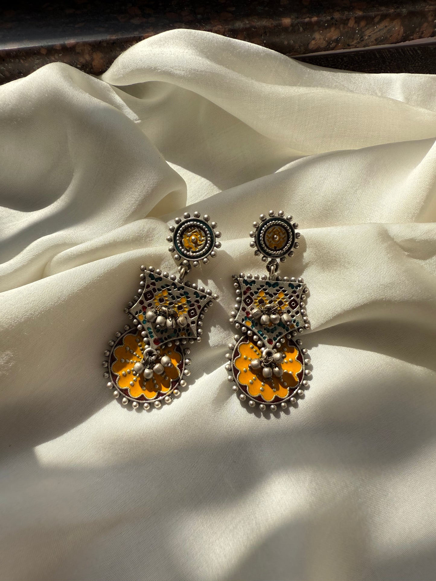 Yellow Bloom Meenakari Earrings