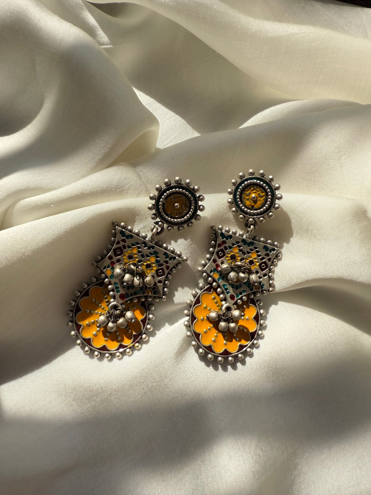 Yellow Bloom Meenakari Earrings