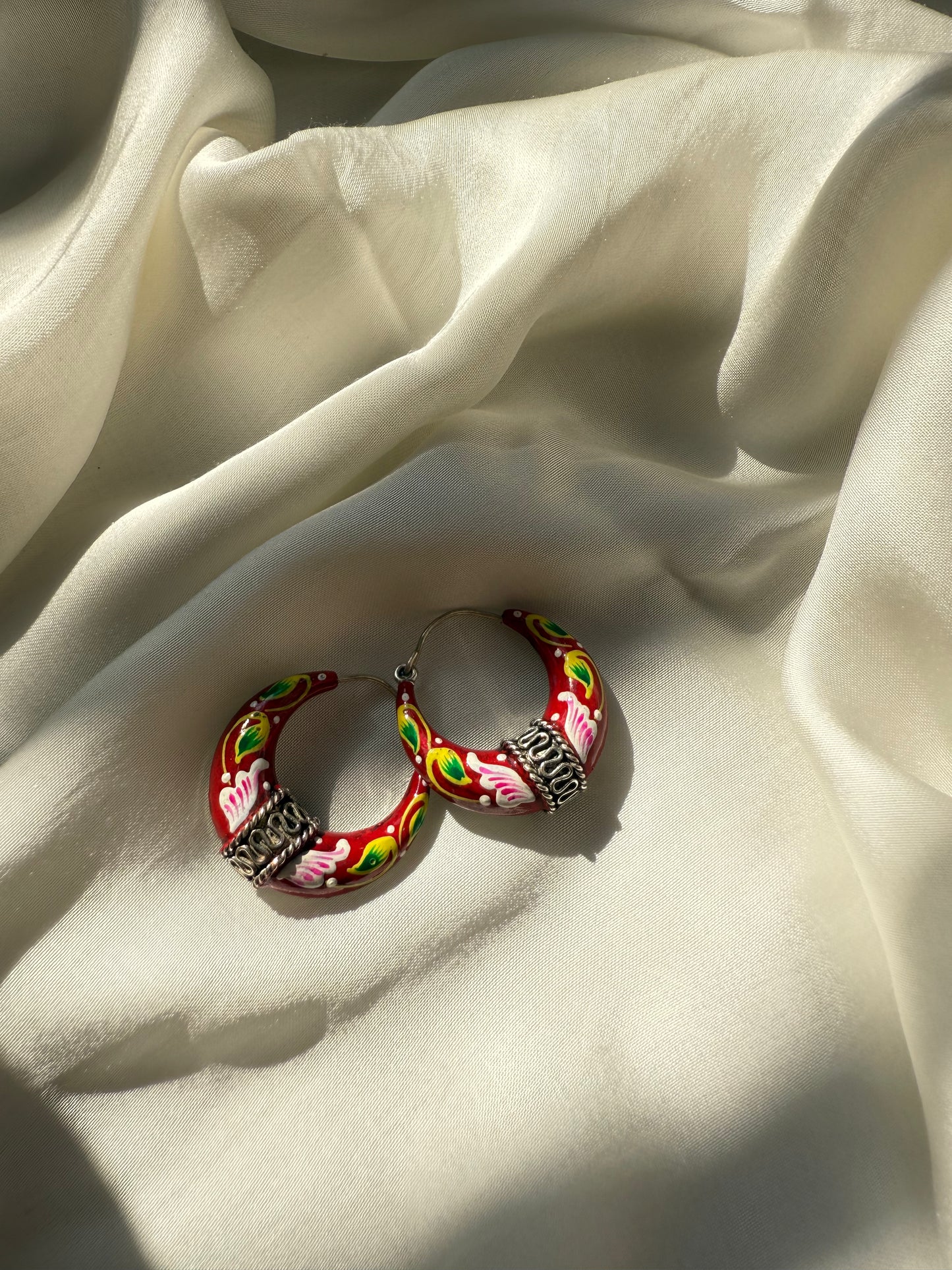 Hand-Painted Red Crescent Earrings