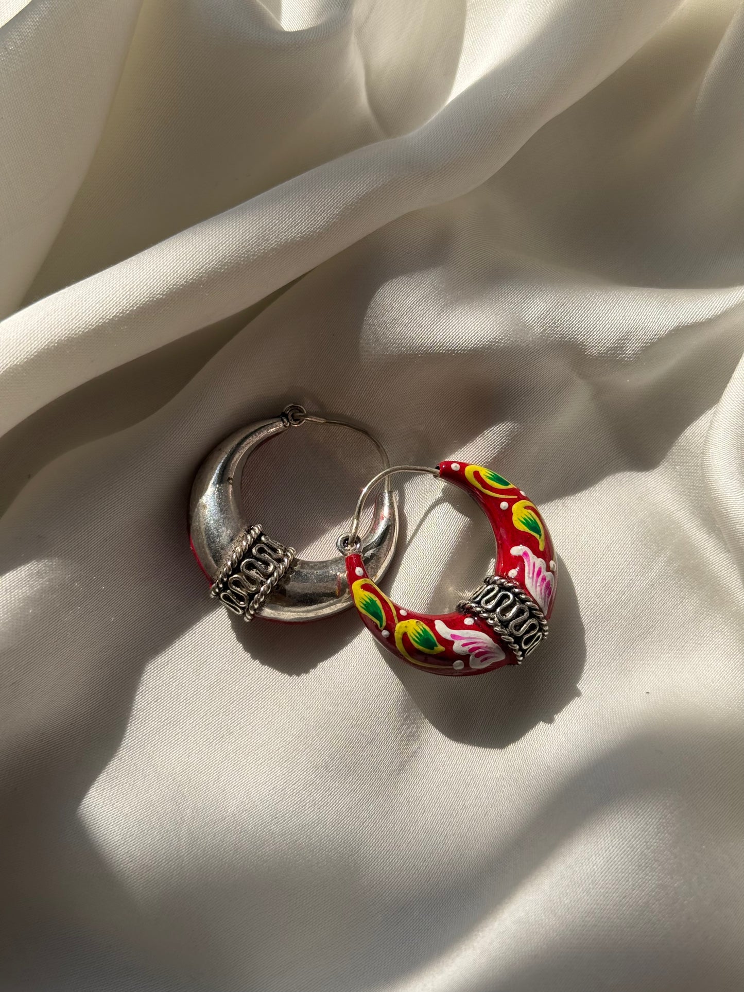 Hand-Painted Red Crescent Earrings