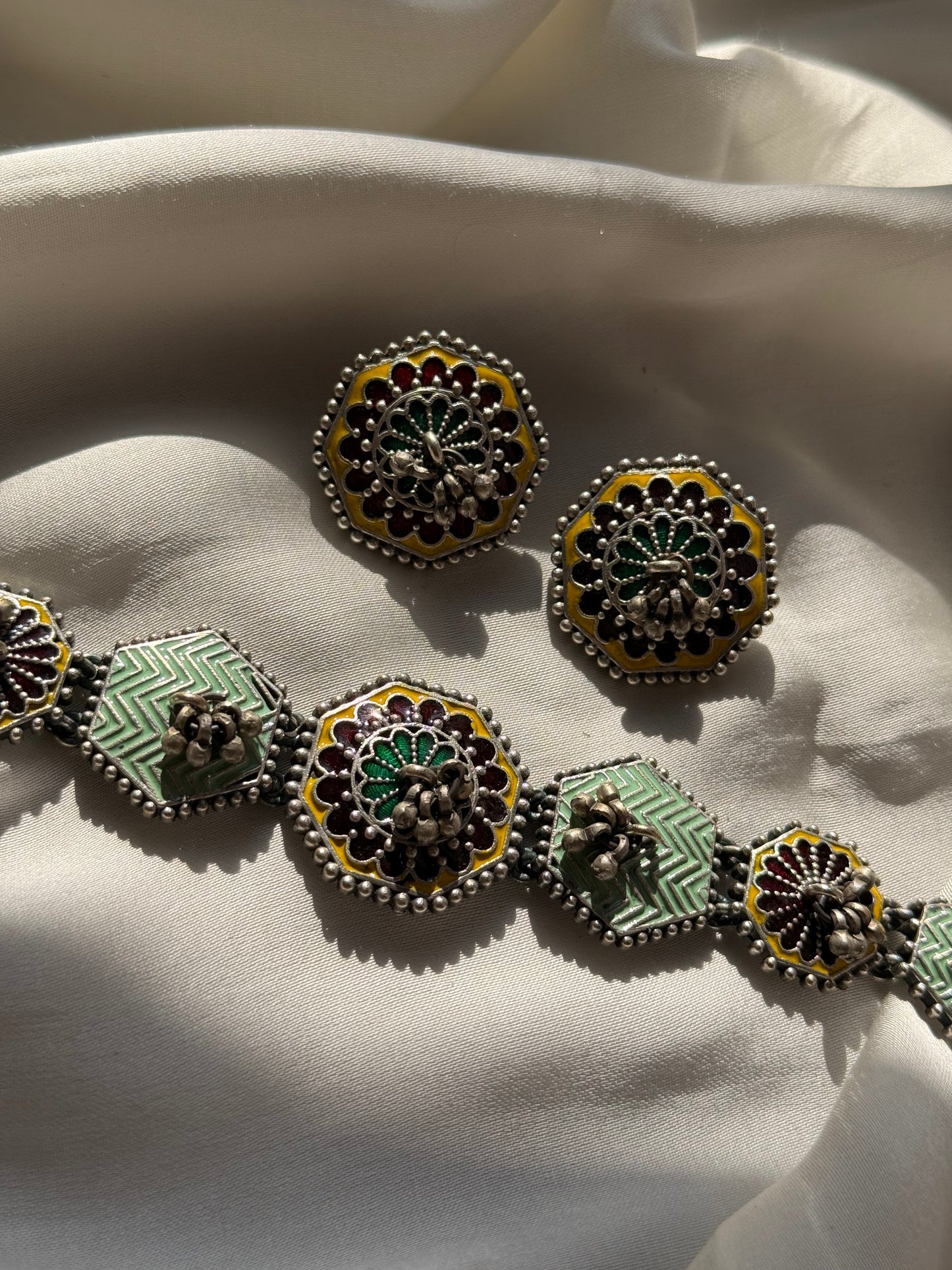 Mint Geometric Enamel Choker Set