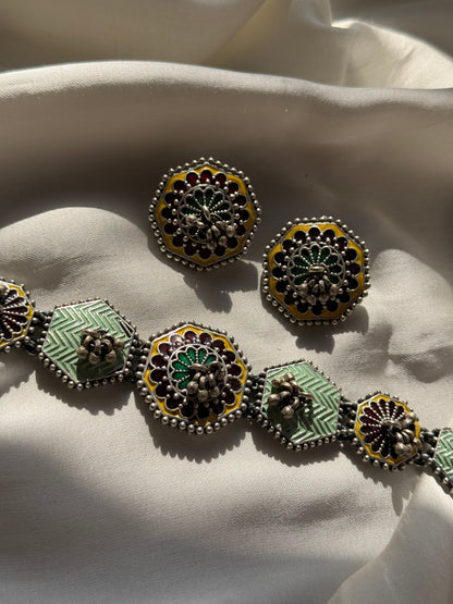Mint Geometric Enamel Choker Set