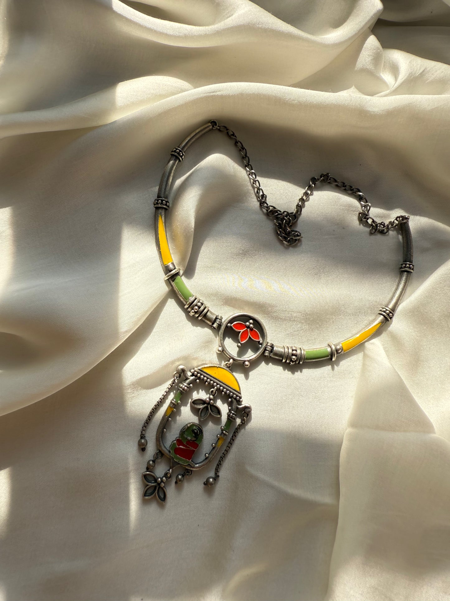 Yellow & Green Parrot Cage Necklace Set