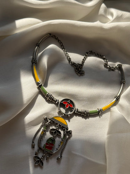 Yellow & Green Parrot Cage Necklace Set