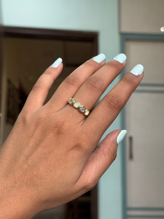 Gold Bezel-Set Stone Band Ring