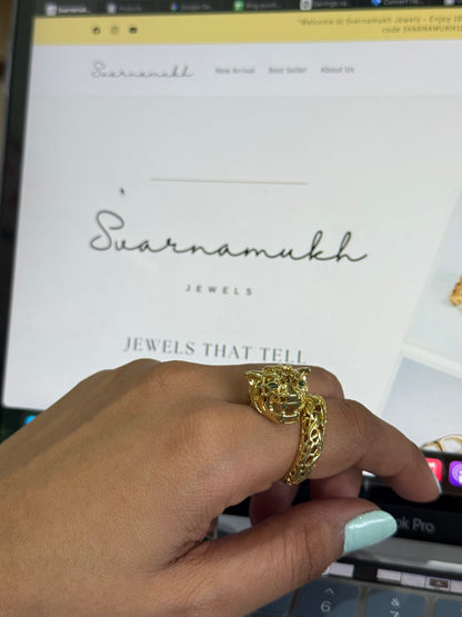 Gold Filigree Panther Ring