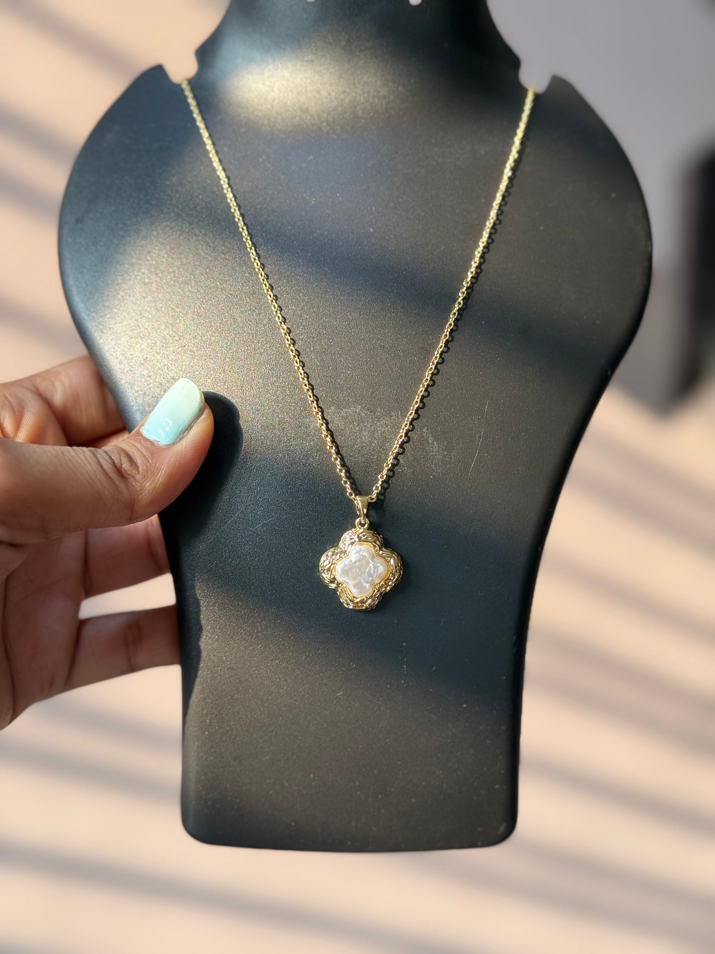 Golden Baroque Pearl Charm Necklace
