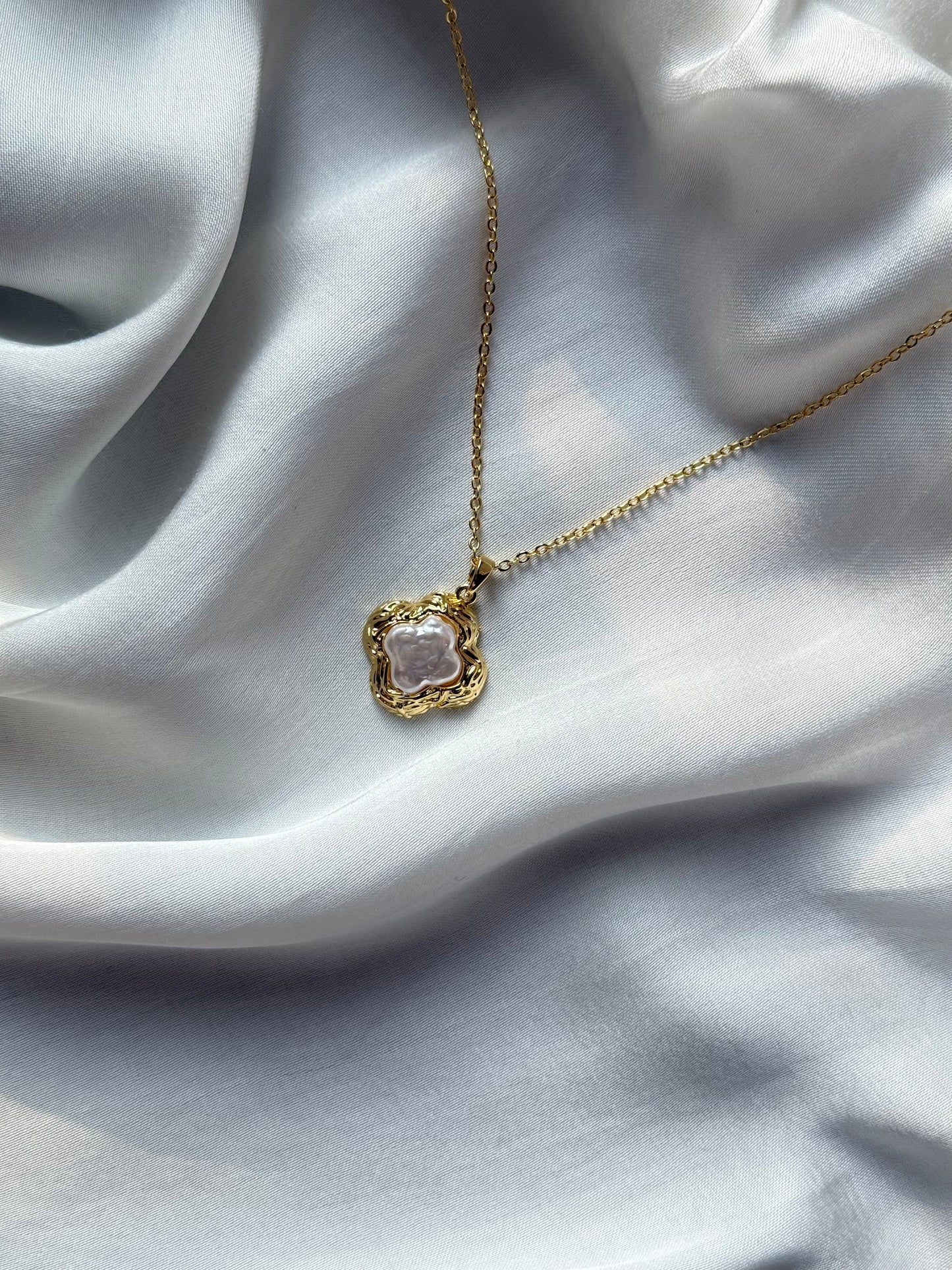 Golden Baroque Pearl Charm Necklace