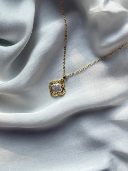 Golden Baroque Pearl Charm Necklace
