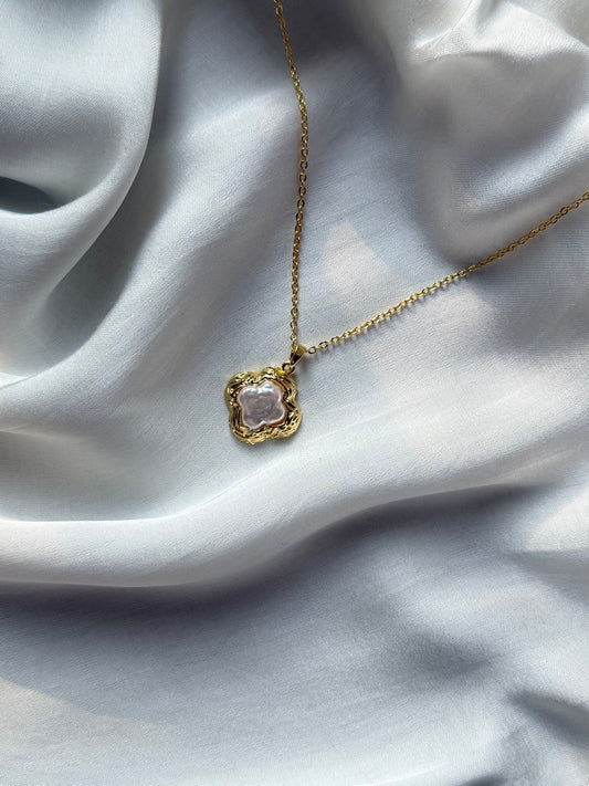 Golden Baroque Pearl Charm Necklace