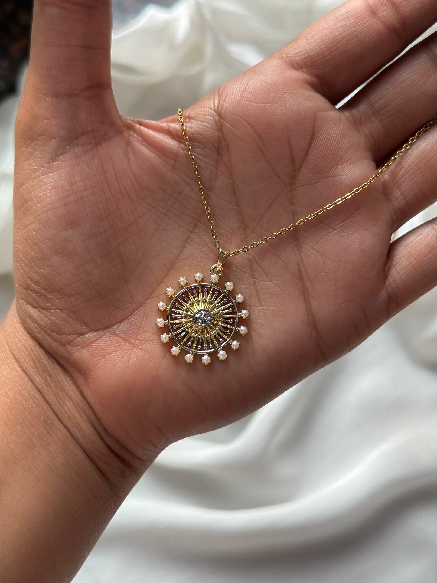 Pearl Ray Sunburst Pendant Necklace