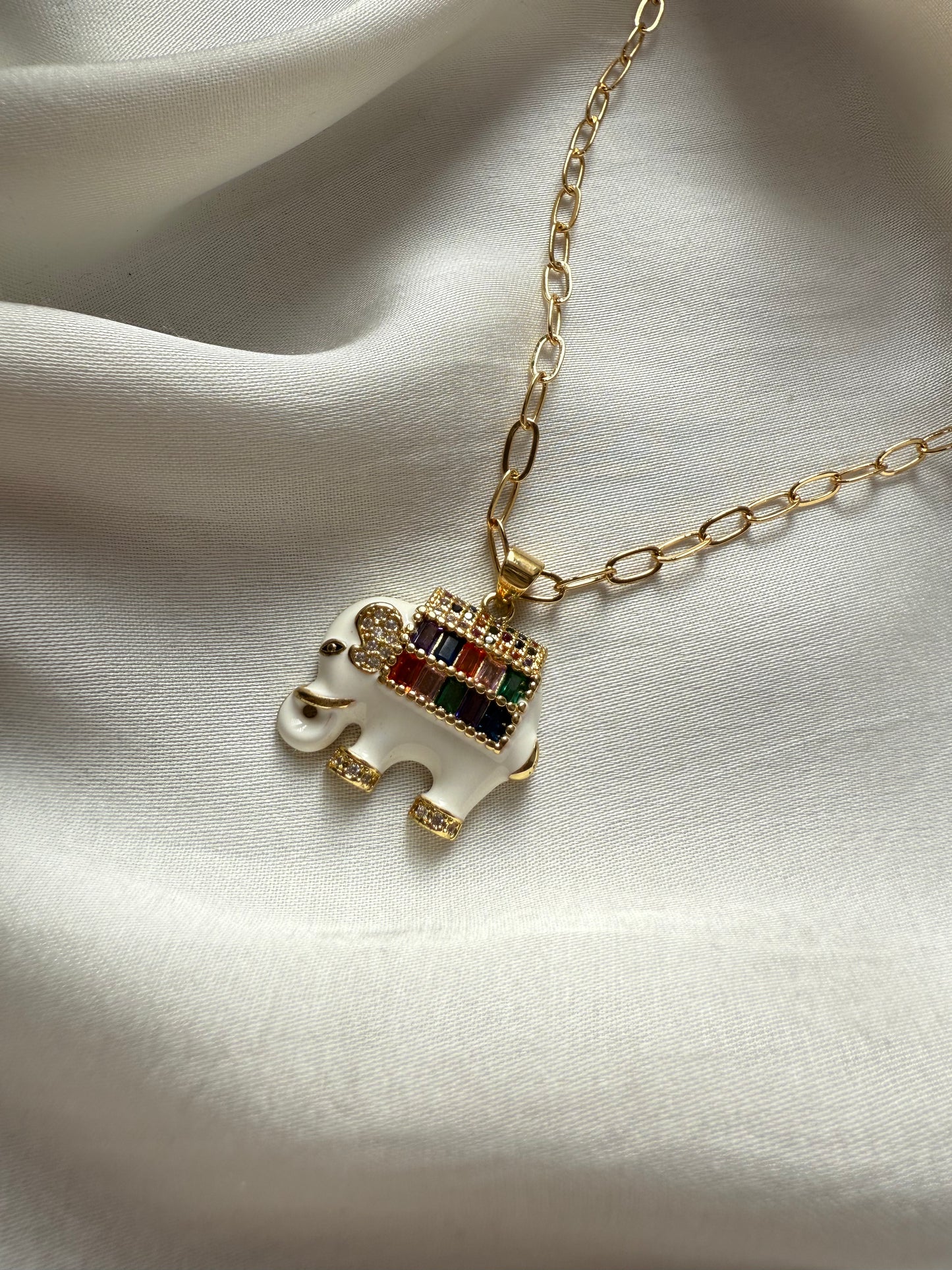 Rainbow Jewel Elephant Pendant Necklace