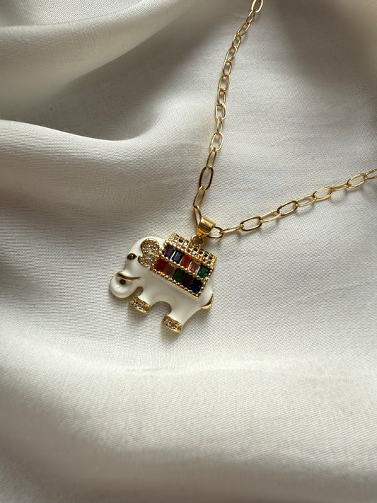 Rainbow Jewel Elephant Pendant Necklace
