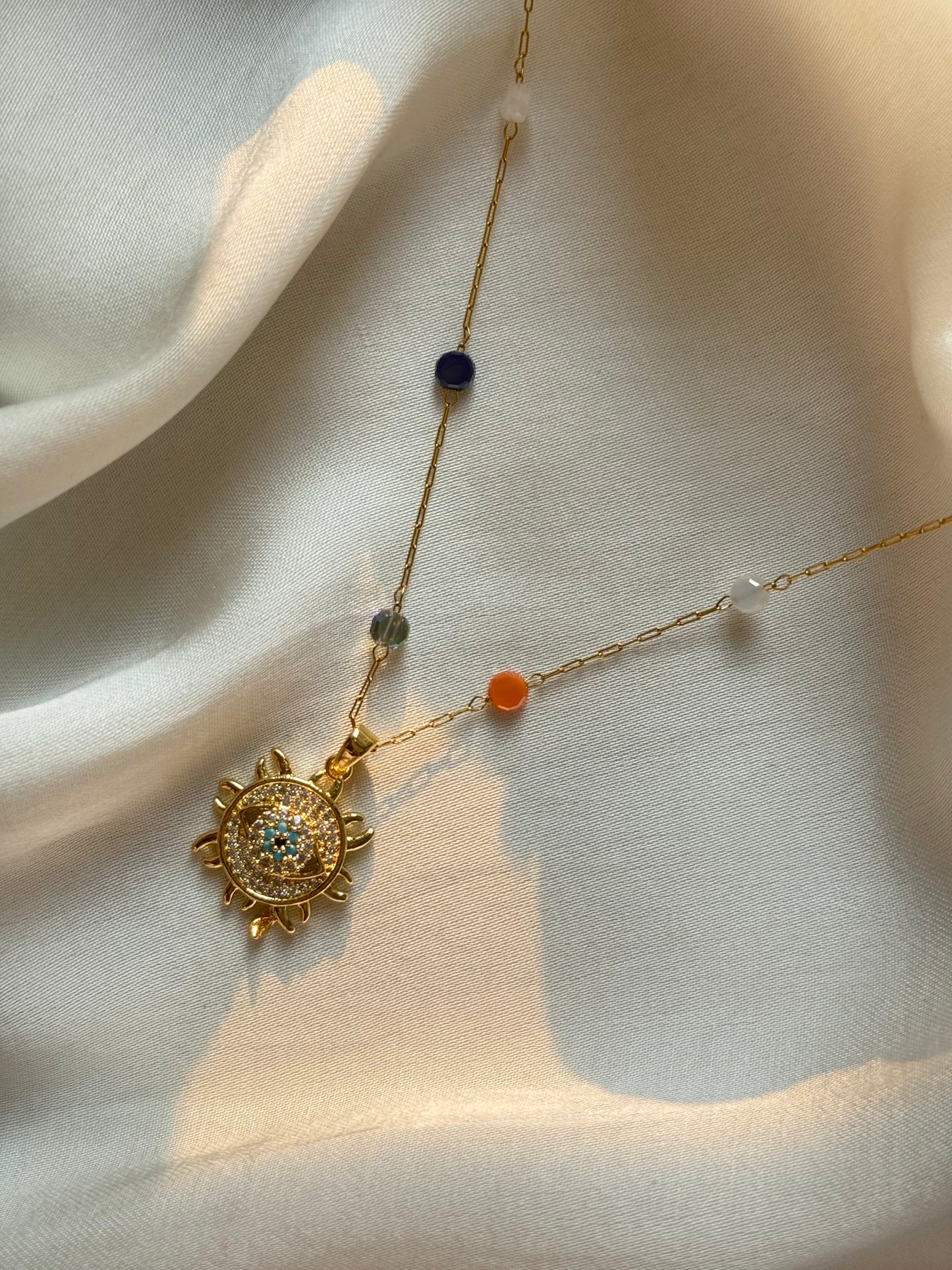 Gemstone Bead & Evil Eye Dainty Necklace